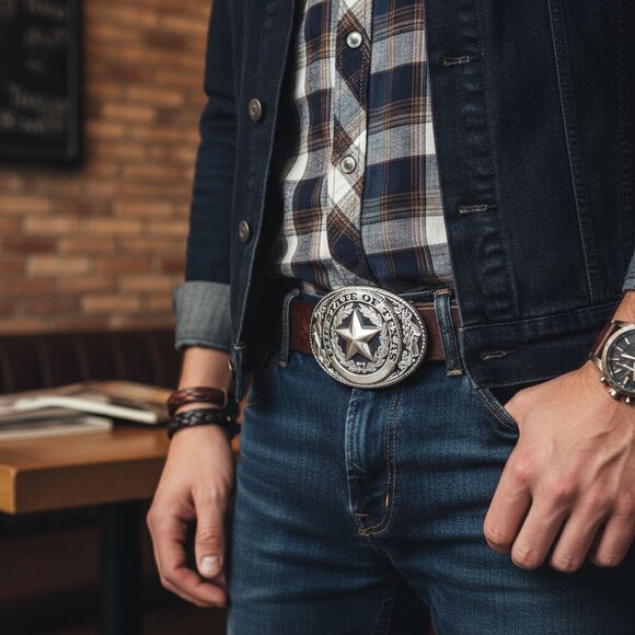 Men Women Silver Metal Belt Buckle Western Fashion Cowboy Texas State Lone Star - Picture 16 of 16